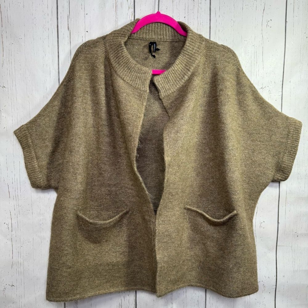 By Anthropologie Wool Blend Open Front Cardigan Tan Cozy Layering Minimalist